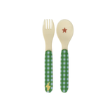 Cuillère et fourchette bébé - "Super Hero" Vert | RICE